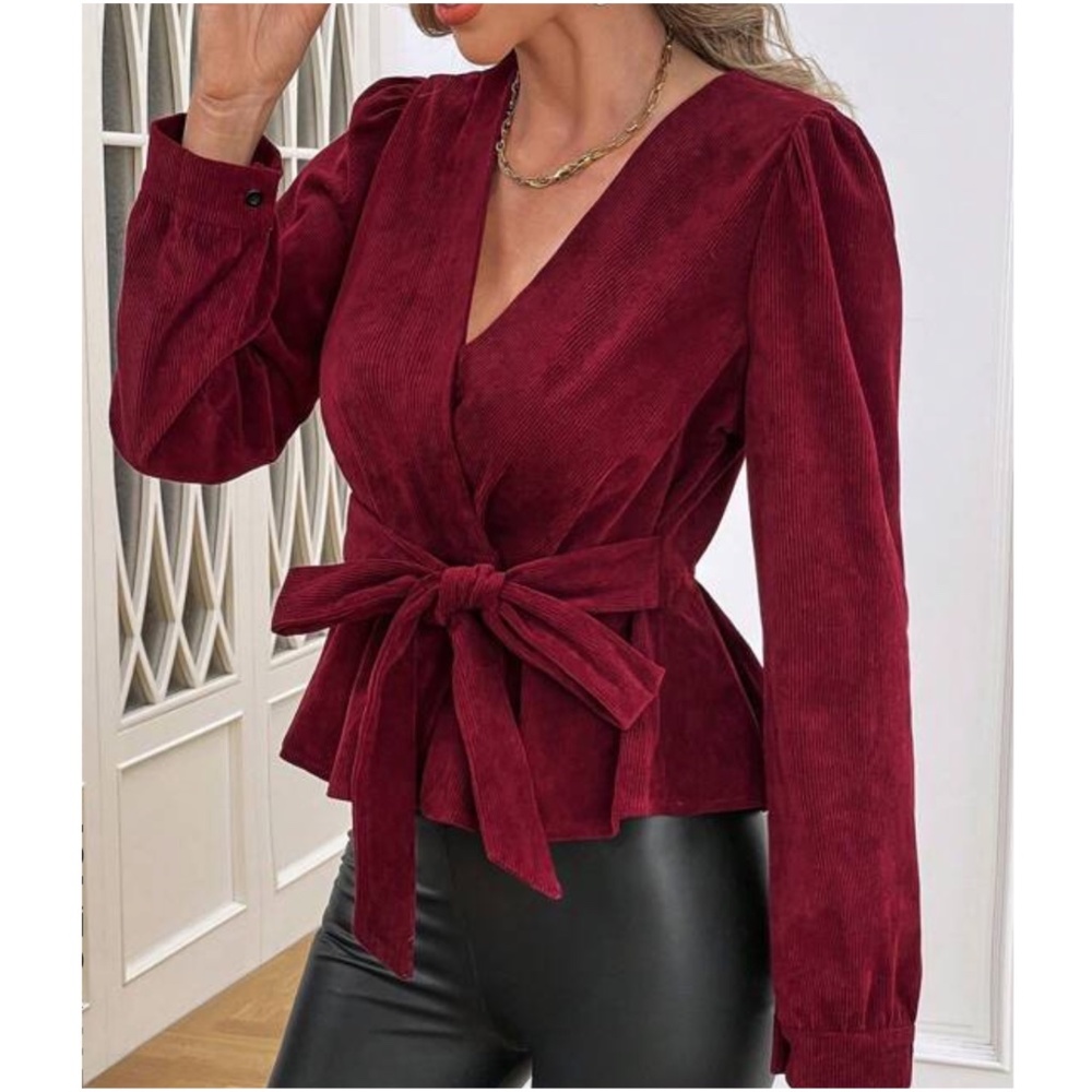 Classic Puff Long Sleeve Peplum Blouse - Picture 3 of 5